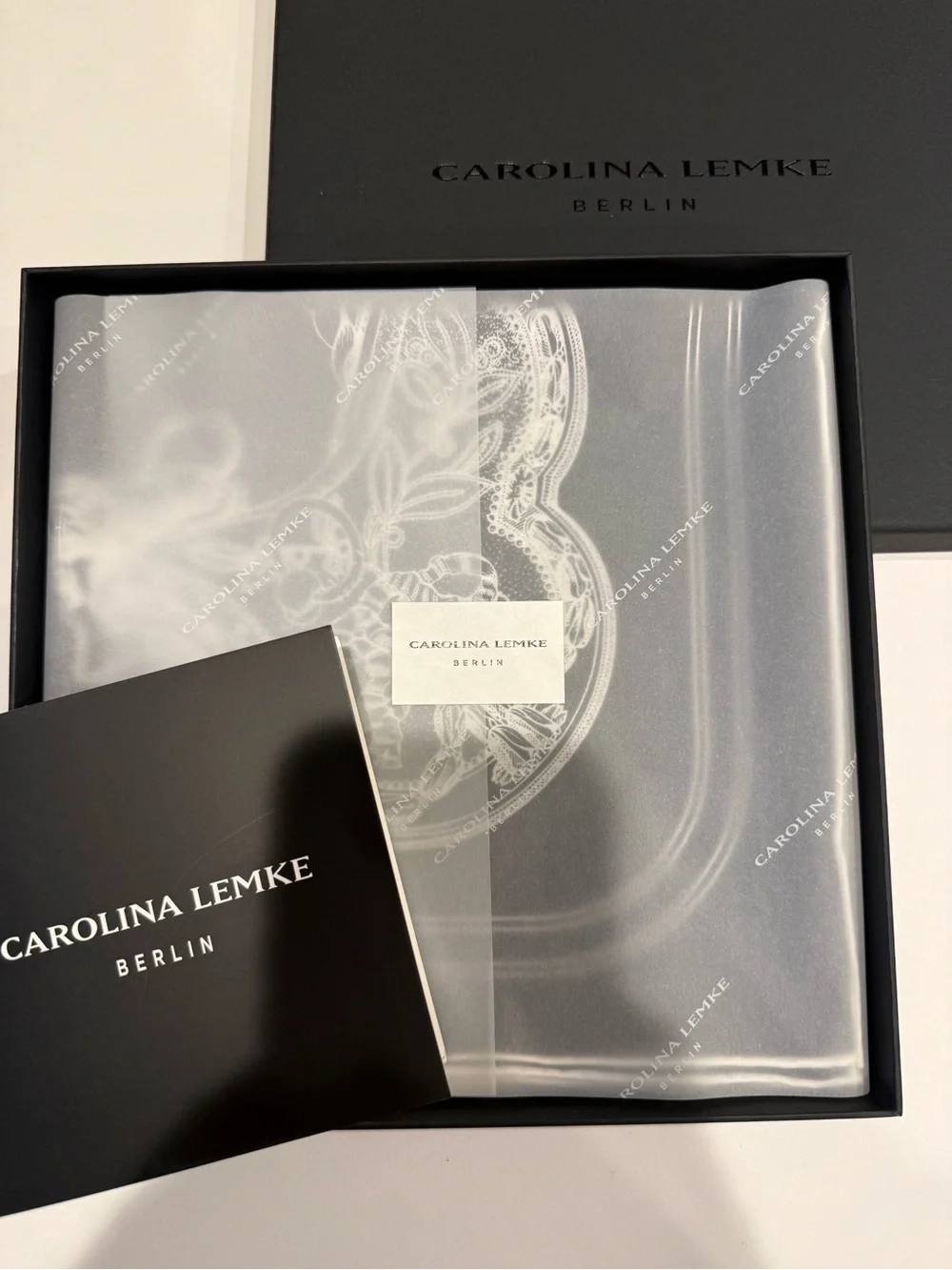 NEW Carolina Lemke Black & White Equestrian Silk Scarf Hand Rolled Edges #37